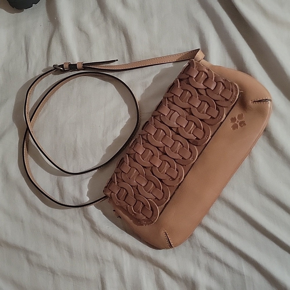 Patricia Nash Y2K Boho Woven Leather Tan Brown Crossbody Bag